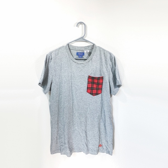 Adidas Sample Grey T-shirt Red Plaid Size M - Picture 1 of 6